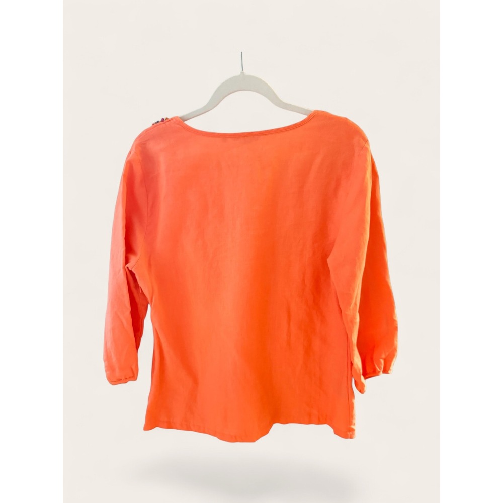 Boden Vibrant Orange Intricate Linen Beaded Neckline Blouse 3/4 Boho Top - Picture 4 of 12